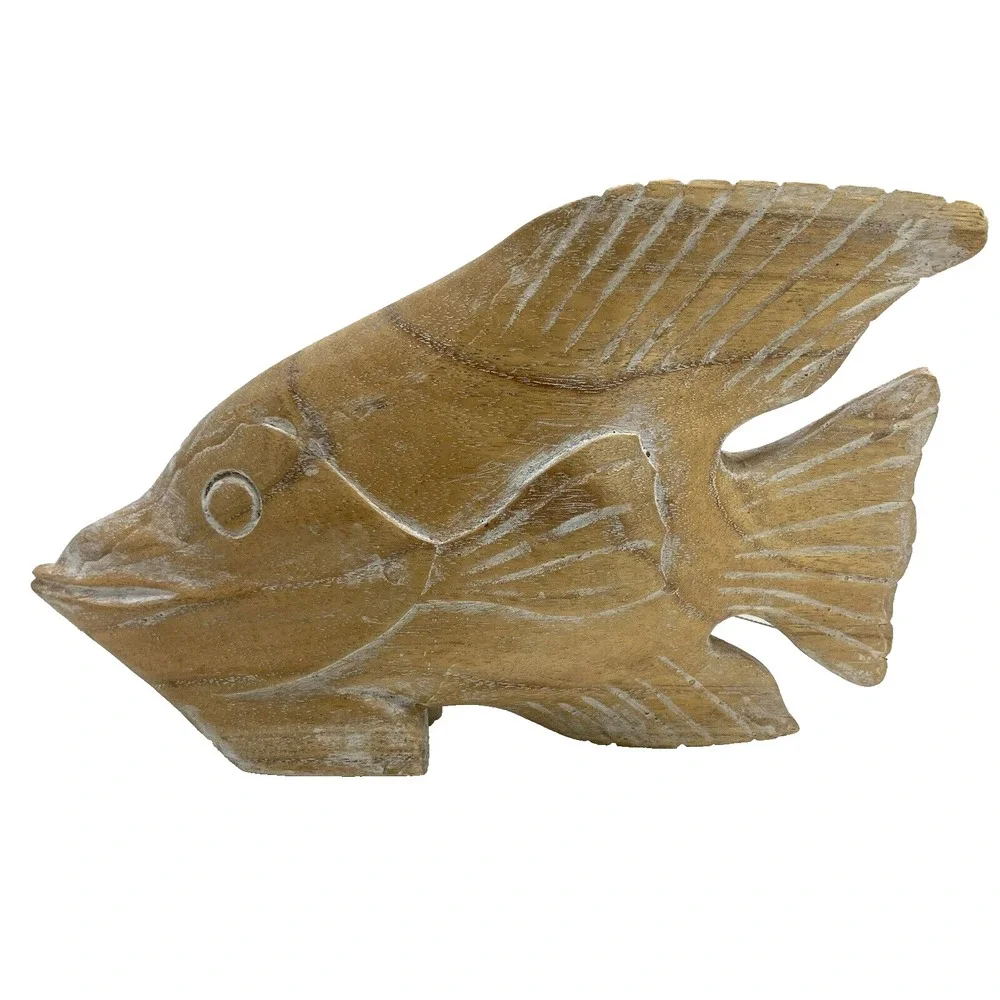 Vtg Wooden Fish Hand‎ Carved Tropical Angel Fish Decor Figurine Brown